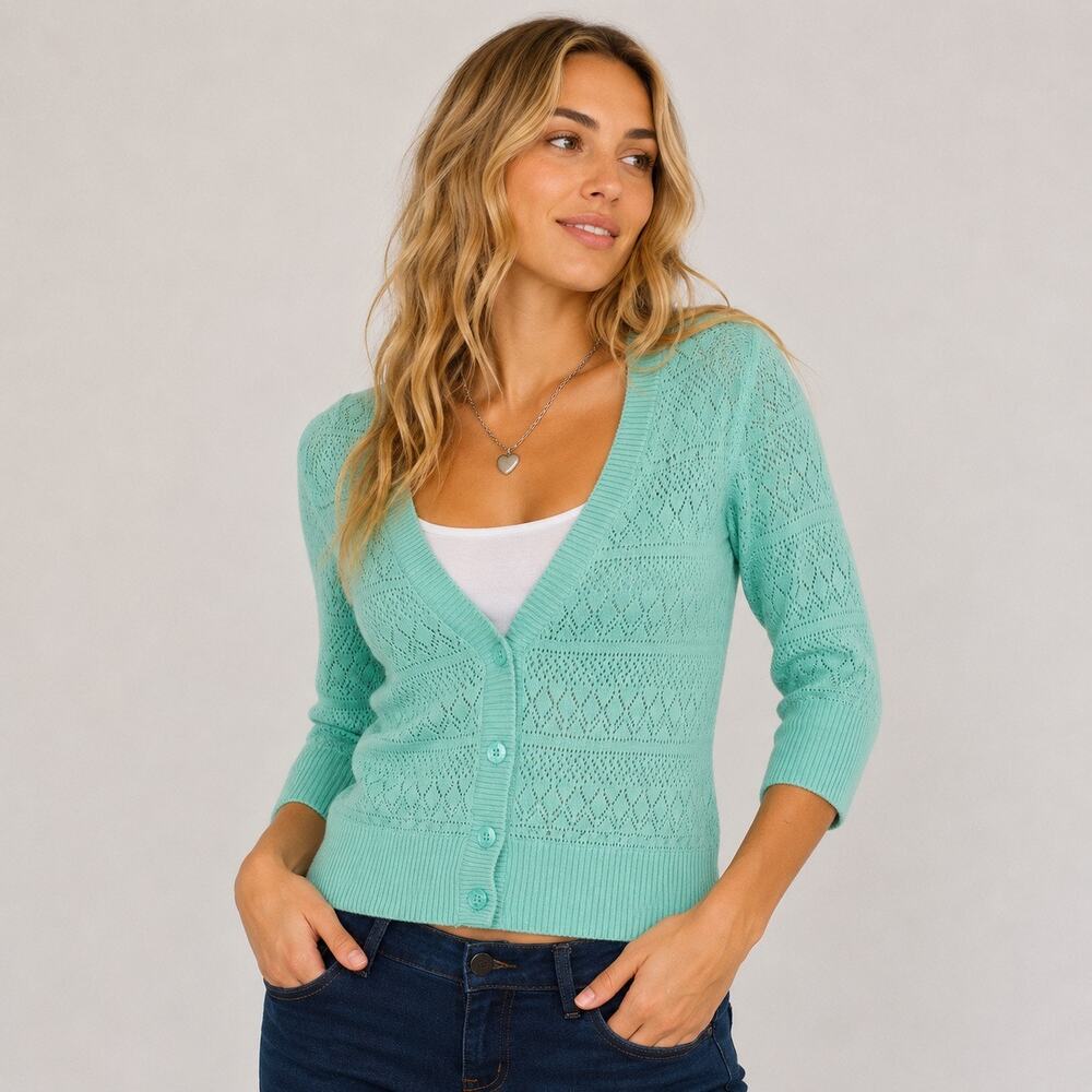 SO Y2K Knit Cardigan Women’s Medium Mint Green Button Up Going Out Top
